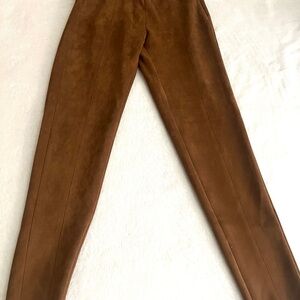 Tahari Faux Suede High-Waist Slim Leg Pants in Cognac Brown